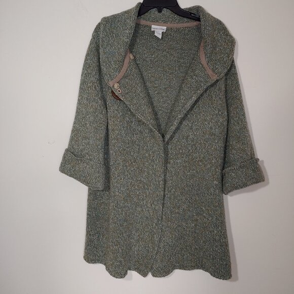 Soft Surroindings Wool Blend 3/4 Cuffed Sleeve Oversized Jacket Marled Green L - Picture 3 of 8